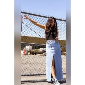 Dressed in Lala Maxi Light Blue Denim Skirt Small Casual Fashion Y2K NWT (K10)